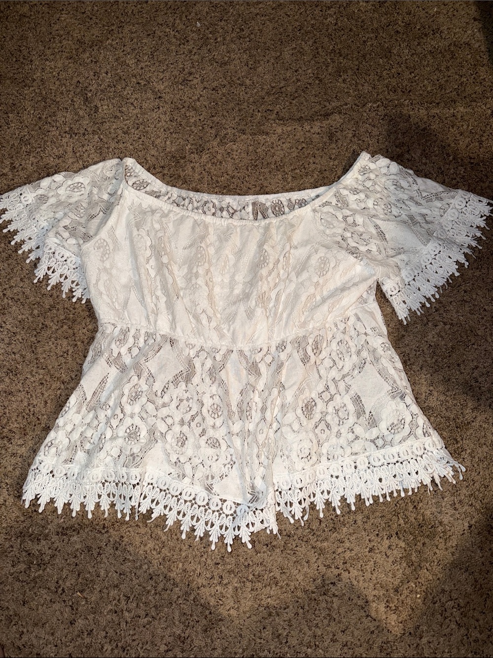 SHEIN White Lace Off-Shoulder Peplum Blouse
